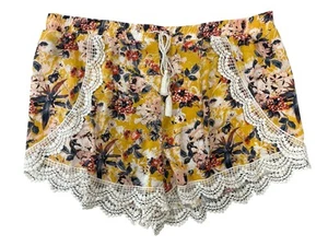 Xhilaration Yellow Floral Culotte Shorts Lace Trim XXL - Picture 1 of 3