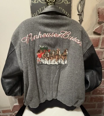 Vintage Excelled Anheuser Busch Gray Wool & Charcoal Leather Varsity Jacket XL - Image 1 of 4