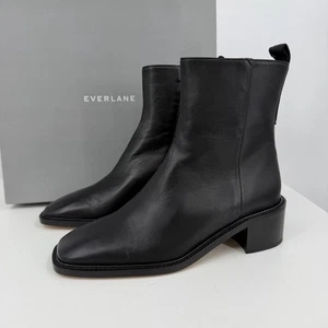 Everlane The City Boot in Black Leather sz 7 Women's Side Zip Block Heel Ankle - Picture 1 of 8