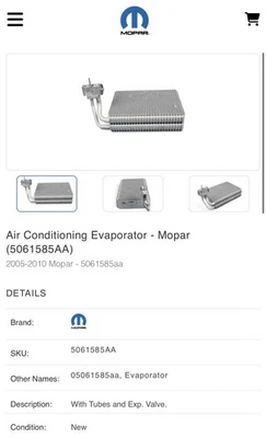NEW Genuine Mopar 05061585AA A/C Evaporator Jeep Dodge RAM Chrysler - Image 1 of 3