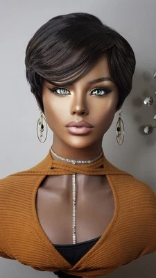 New Short Cut Black Pixie Style Full Cap Wig Heat Resistant Womens Fashion Hair  - Image 1 of 4