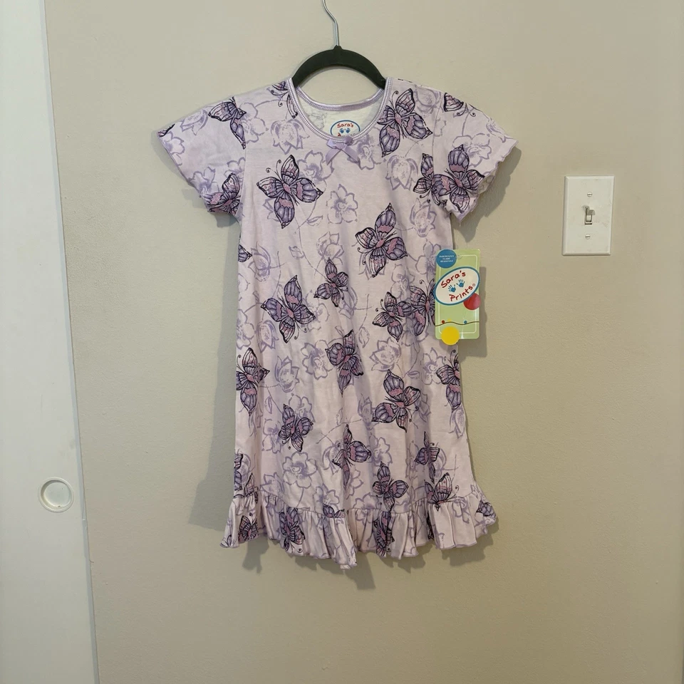 Camisón Sara’s Prints púrpura mariposa niñas talla 8 nuevo con etiquetas Foto 1 de 4