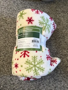 Holiday Time Plüsch Überwurf Weihnachten Elfenbein Schneeflocke 50 x 60 cm Decke - Bild 1 von 4