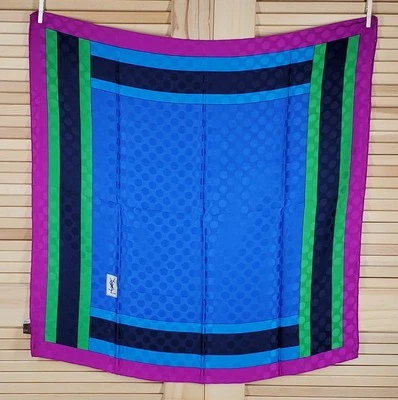 YSL Yves Saint Laurent bufanda de seda genuina pliegues originales 34 x 34 hecha en Francia Foto 1 de 4