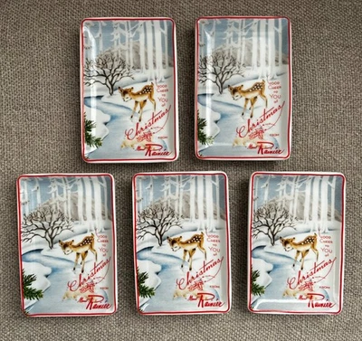 Juego de 5 Mini Platos de Aperitivo de Porcelana Rosanna Vintage Postal de Navidad Foto 1 de 3