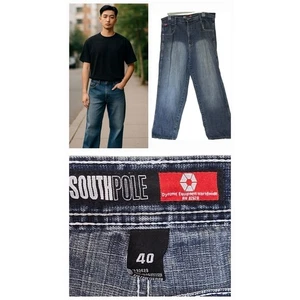 Y2K Vintage Southpole Red Tab Baggy Skater Wide Leg Jeans fade size 40x33 - Picture 1 of 13