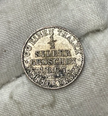 1867 German State 1/2 Groschen Silver Coin Great Condition - Image 1 of 4