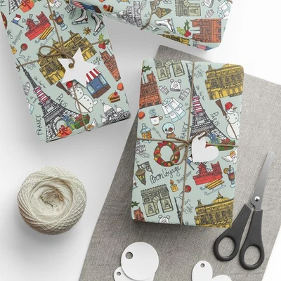 Christmas in Paris Wrapping Paper – Parisian Landmarks, Matte Finish - Image 1 of 4