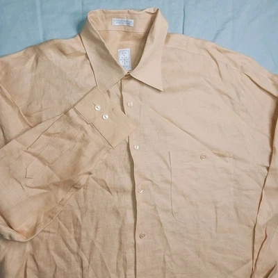 VINTAGE Burma Bibas Shirt 100% Linen Long Sleeve Butterscotch Men Large NWT&D - Image 1 of 4