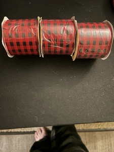Black and Red Plaid Lot 3 Wired Edge Ribbon 2.5 X3 Yards Each New Christmas Bow - Picture 1 of 3