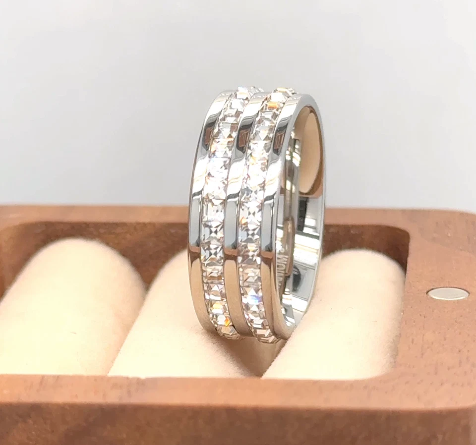 Woman November Gift Ring CZ Inlay Eternity Ring 8mm Silver Titanium Wedding Band - Image 1 of 4