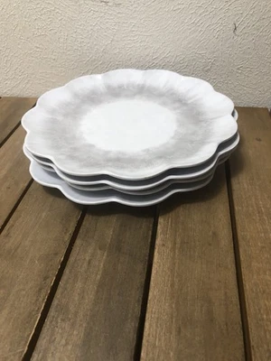 Rachel Zoe Melamine White Gray Scalloped Edge Lot of Four Plates 11" NWOT - Image 1 of 4