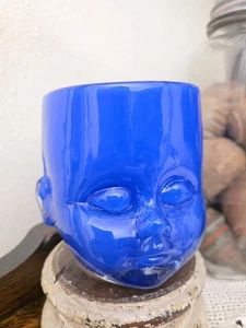 Oliver Doriss mundgeblasenes Glas Baby Kopf Tasse Becher Kunst Windlicht blau 3,75" - Bild 1 von 5
