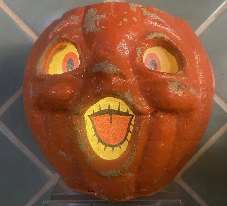 Vintage Halloween-Paper Mache-Choir Boy Jack-O-Lantern 5.5" repro. inserto BONITO! Foto 1 de 4