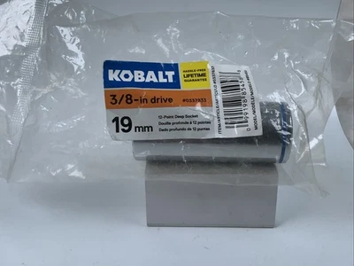 KOBALT 337833,  19mm  3/8 Drive Deep 12pt Metric Socket-Blue Stripe-Store Pkging - Image 1 of 4