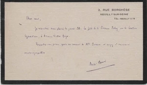 Billet autographe du romancier André MAUROIS (1885-1967). - Picture 1 of 1