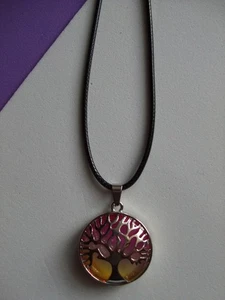 Kette mit Anhänger Lebensbaum Silber/ violett gelb durchscheinend am Bändchen - Bild 1 von 1