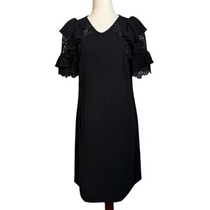Rebecca Taylor Black Dress Lace Ruffle Sleeve Party Cocktail Size 6 - Picture 1 of 7