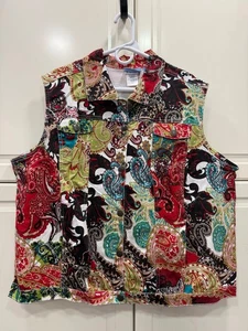 Koret Womens Sleeveless Vest Paisley Print Multicolor 98% Cotton 2% Spandex 26W - Picture 1 of 5