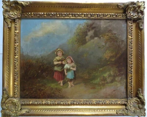 Antique Paul Falconer Poole Two Girls Oil Painting - Picture 1 of 12