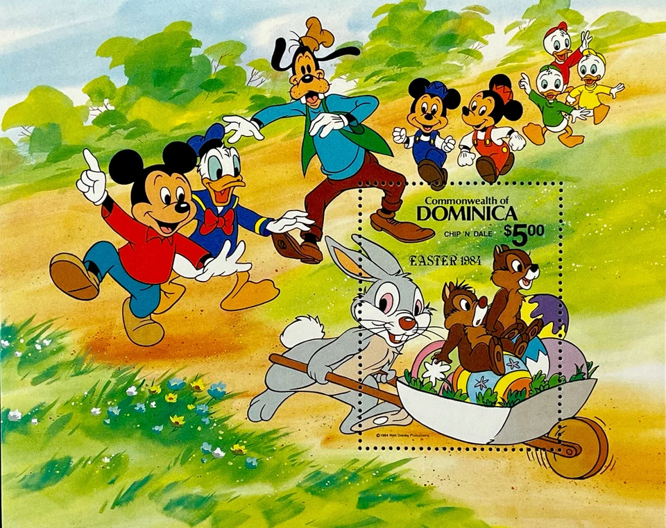 DOMINICA DISNEY EASTER STAMPS 1984 MNH CHARACTERS WITH BUNNIES CHIP AND DALE - Image 1 of 1
