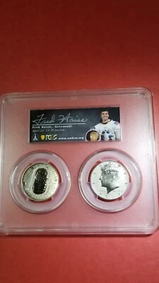 2019 S 50c Apollo 11 50th Anniversary 2 pc Set PCGS PF PR 70 Fred Haise Signed  - Image 1 of 4