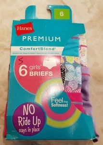 Hanes Girls Premium Comfort Blend No Ride Multi-Color Briefs Size 6 (5-Pr) - Picture 1 of 2