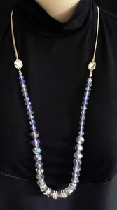 LOFT GOLD-TONE CHAIN & IRIDESCENT CRYSTAL BEADED 34" NECKLACE NWT - Picture 1 of 4