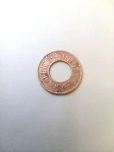 Vintage British Indian 1 Pice Copper Small Center Hole King George VI Coin 1947 - Picture 1 of 2