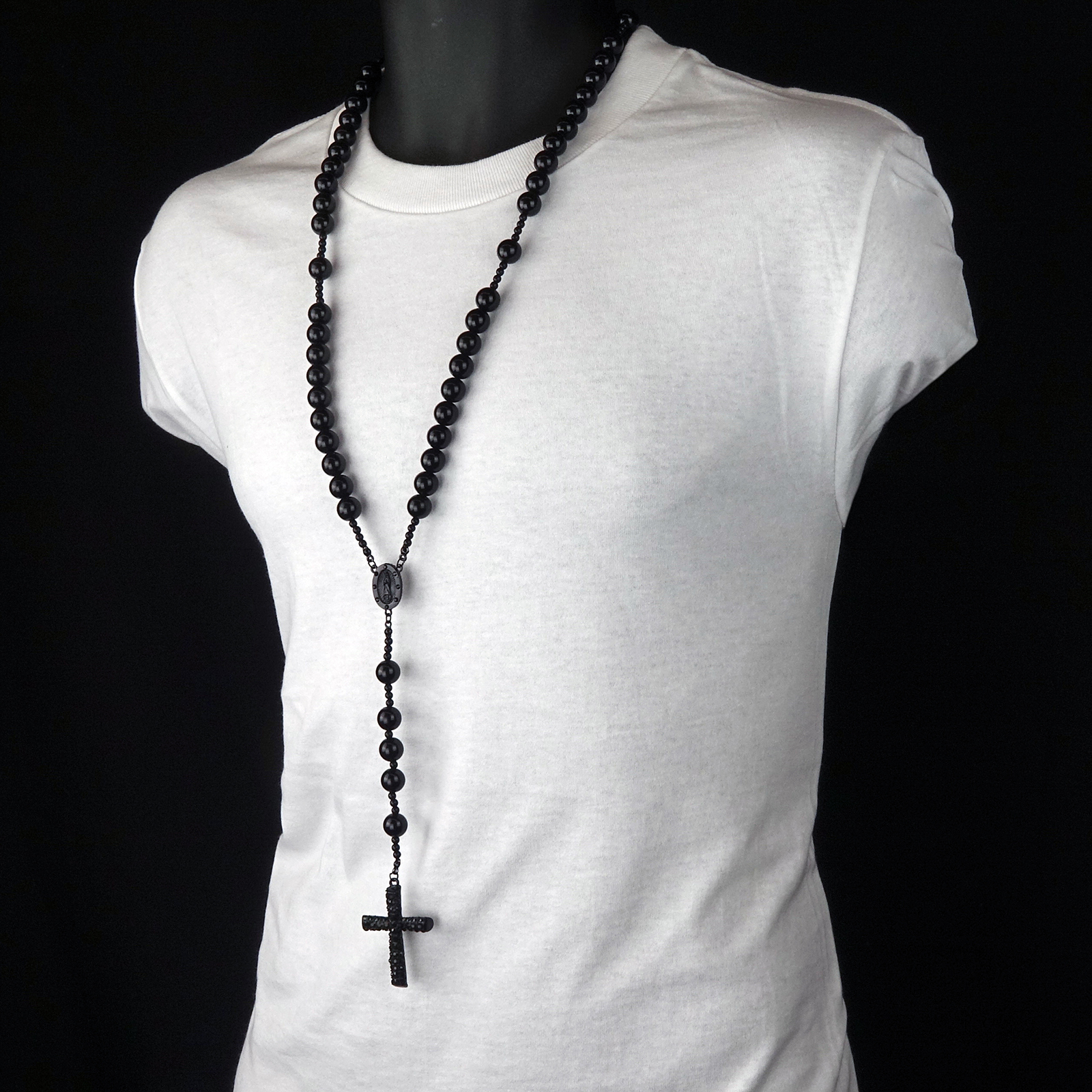 Men's Hip Hop 15mm BLACK Beads Cubic 