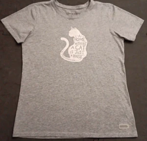 Women's Med Life Is Good Cat Makes A Home Graphic Crusher Tee T Shirt - Picture 1 of 6
