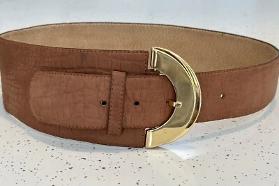 VTG 80s Modern CHRISTIAN DIOR Asymmetrical BELT Coco Suede Embossed CD Buckle~S - Image 1 of 4