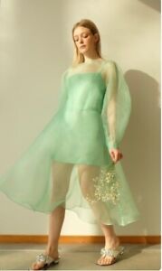 Bridesmaid Dress Sheer Silk Organza Simple Long Sleeves Backless Customize Color