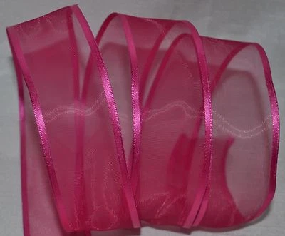 Wired Ribbon~Sheer~Satin Edge~1.5"~Offray 'Arabesque'~Azalea Rose Red~Pink~Bow - Image 1 of 2