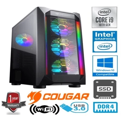 INTEL i9 10900K 5.3GHz 10C/20T 32GB RAM 480GB SSD INTEL HD GRAPHICS GAMING PC - Image 1 of 4