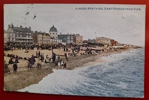 Vintage Photochrom Colour Postcard - East Parade from Pier, Worthing - 1920 #18 - Picture 1 of 2