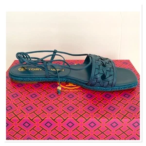TORY BURCH Brisk Blue Basket Weave Espadrille Sandals Size 8.5 - Picture 1 of 9
