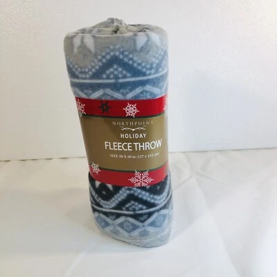 Holiday  Soft & Cozy Throw Valentines  Blue Gray  Snowflakes  Blanket 50”x60” - Image 1 of 4