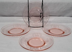 Juego de 4 platos de postre de vidrio rosa de la depresión colgante diseño de cesta de flores ¡Bonito! - Imagen 1 de 14