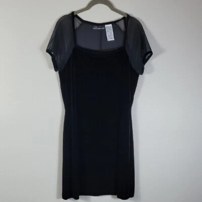 Y2K NoBo Velvet Mini Dress Size L Black Sheer Short Sleeve Whimsigoth Square Nec - Image 1 of 4