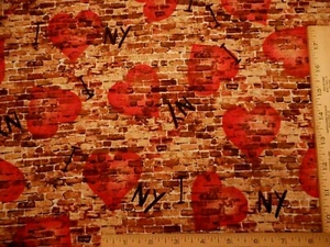 Benartex Fabric By Yard New York Graffiti Brick Wall I Heart NY Cotton Nov C - Picture 1 of 2