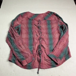 Anthropologie Cloth & Stone Shirt Striped Back Lace Up Long Sleeve Top MEDIUM - Picture 1 of 10