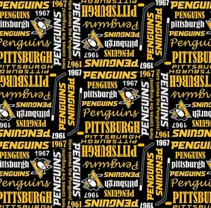 Tela de algodón BTY NHL Hockey Pittsburgh Penguins nombre logotipo POR YARDA - Imagen 1 de 2
