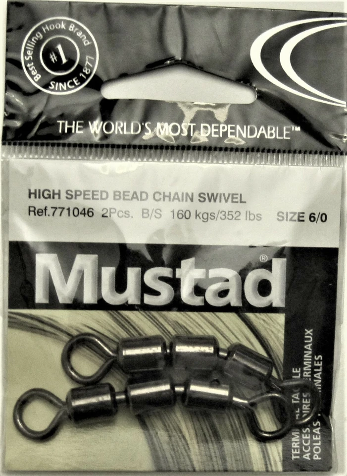 2 paquetes de 2 pivotes de cadena de cuentas de alta velocidad Mustad 771046 tamaño 6/0 prueba de 352 libras Foto 1 de 1