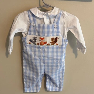 Vive la fete size 6 months Light Blue Checkered Overalls smocked fall - Image 1 of 4