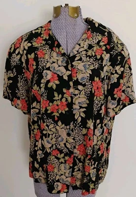 Vtg Jones of New York Silk Blouse Floral Button Up Short Sleeve Office 14/16 - Image 1 of 4
