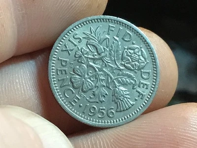 1956  GREAT BRITAIN, ENGLAND, UK SIX PENCE COIN (GOOD LUCK WEDDING COIN), 1 COIN - Image 1 of 2