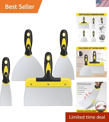 Versátil juego de raspadores de acero inoxidable de 4 piezas para reparación de paneles de yeso y papel tapiz Foto 1 de 4