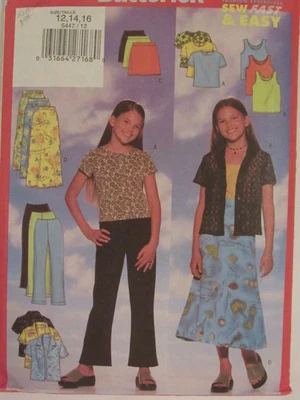 Easy OOP BUTTERICK 5447 Girls/Teens Shirt Tops Skirts & Pants  PATTERN 12-14-16 - Image 1 of 4