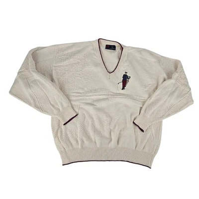 Suéter bordado de golf Isle of Cotton Preppy cuello en V tela 3D pulóver para hombre XL Foto 1 de 4